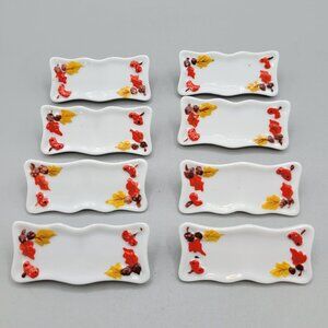 Lillian Vernon Autumn Placecard Holders Set Of 8 Leaf Acorn Design Ceramic